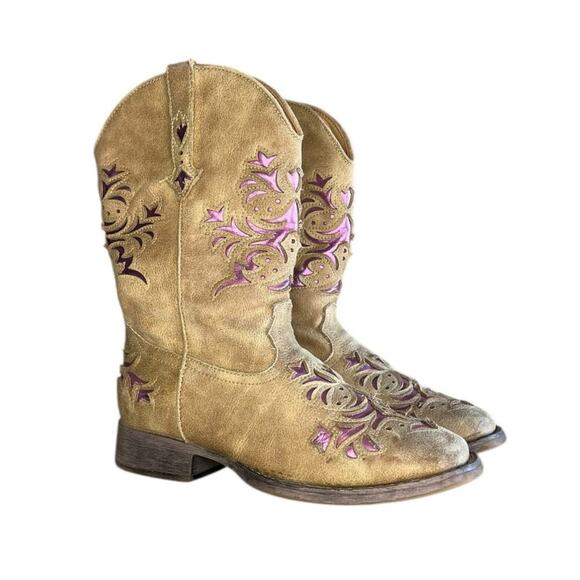 Roper Toddler Girls Lola Inlay Square Toe Casual Boots Mid Calf Size 5 Gray Pink - Picture 3 of 6